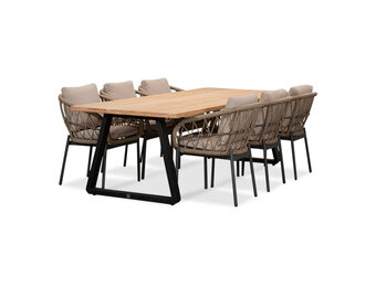 Elena/Dakota beige/antraciet dining tuinset | 6 personen | teakhout + touw | 240cm
