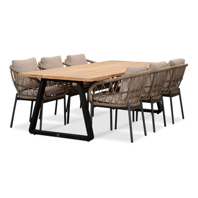 Elena/Dakota beige/antraciet dining tuinset | 6 personen | teakhout + touw | 240cm