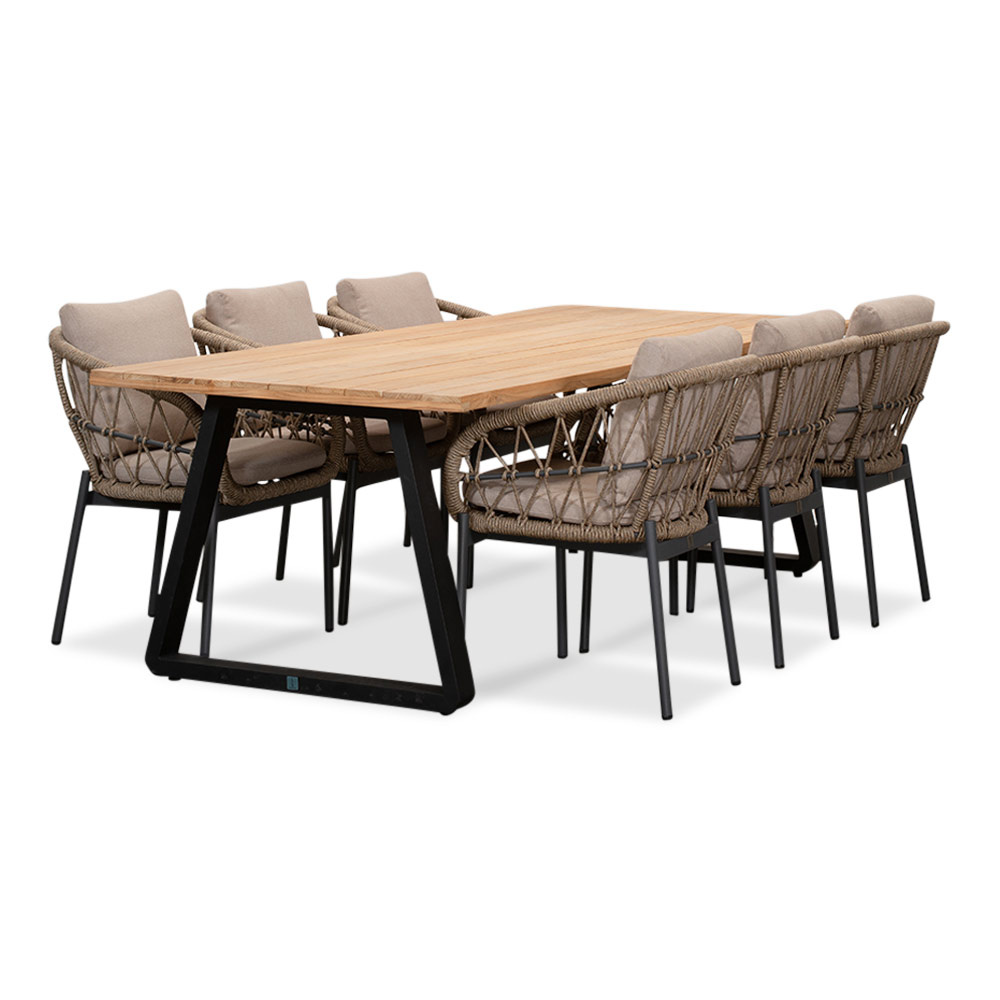 Elena/Dakota beige/antraciet dining tuinset | 6 personen | teakhout + touw | 240cm