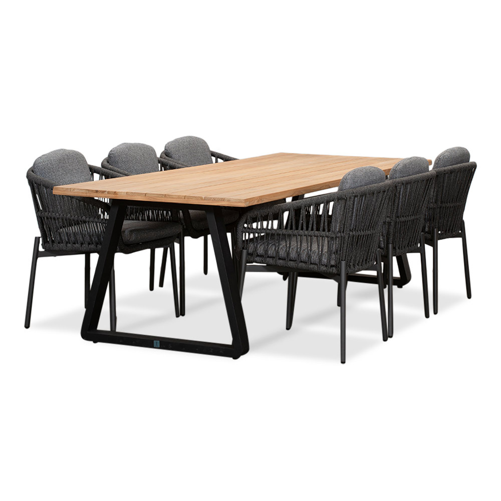 Elena/Rico charcoal dining tuinset | 6 personen | teakhout + aluminium | 240cm afbeelding