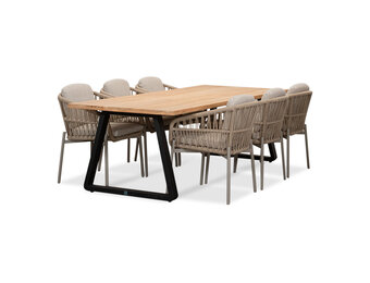 Elena/Rico zand dining tuinset | 6 personen | teakhout + aluminium | 240cm