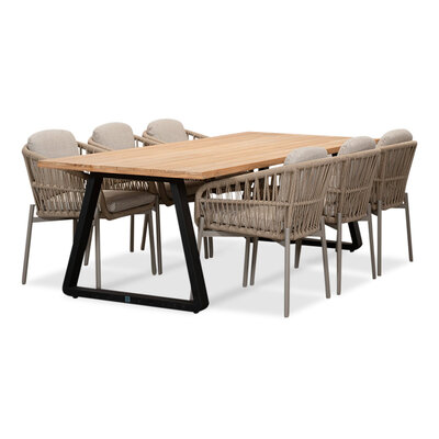Elena/Rico zand dining tuinset | 6 personen | teakhout + aluminium | 240cm