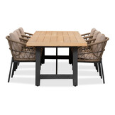 James/Dakota beige/antraciet dining tuinset | 6 personen | teakhout + touw | 260cm