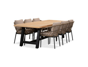 James/Dakota beige/antraciet dining tuinset | 6 personen | teakhout + touw | 260cm