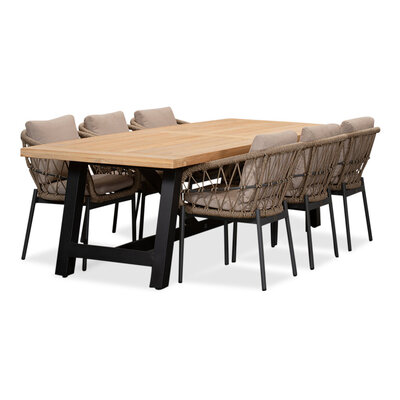 James/Dakota beige/antraciet dining tuinset | 6 personen | teakhout + touw | 260cm