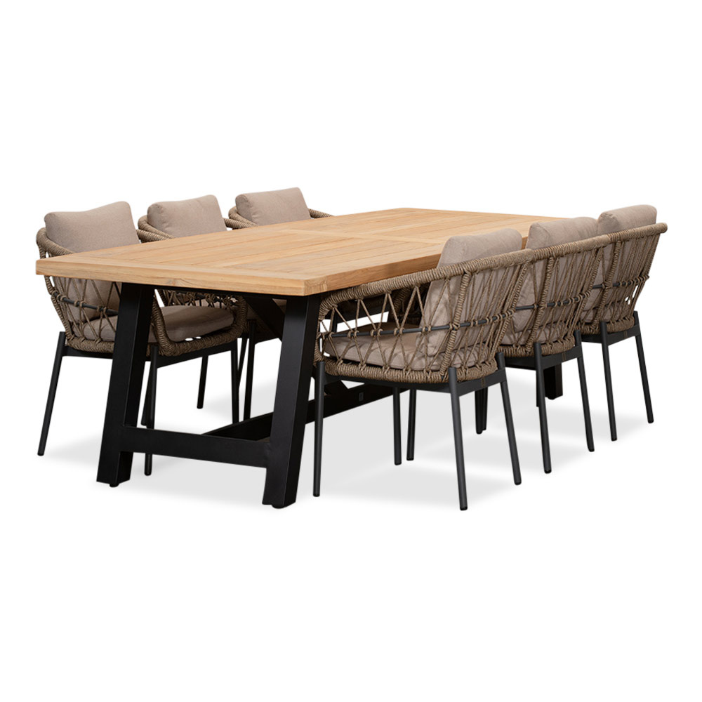 James/Dakota beige/antraciet dining tuinset | 6 personen | teakhout + touw | 260cm afbeelding