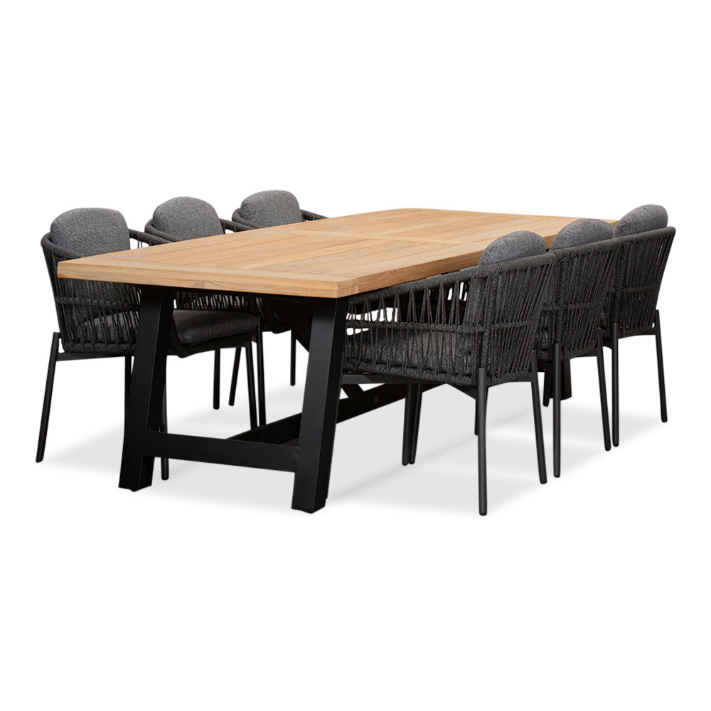James/Rico charcoal dining tuinset | 6 personen | teakhout + aluminium | 260cm afbeelding