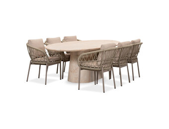 Max/Dakota beige dining tuinset | 6 personen | travertin + touw | 240cm ovaal