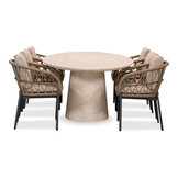 Max/Dakota beige/antraciet dining tuinset | 6 personen | travertin + touw | 240cm ovaal