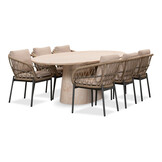 Max/Dakota beige/antraciet dining tuinset | 6 personen | travertin + touw | 240cm ovaal