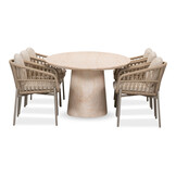 Max/Rico zand dining tuinset | 6 personen | travertin + aluminium | 240cm ovaal