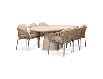 Max/Rico zand dining tuinset | 6 personen | travertin + aluminium | 240cm ovaal