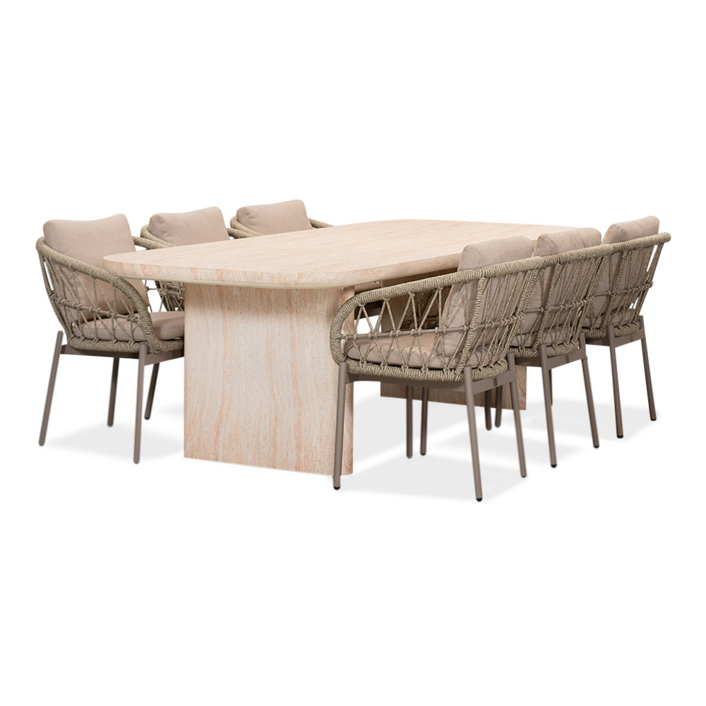 Mees/Dakota beige dining tuinset | 6 personen | travertin + touw | 240cm afbeelding