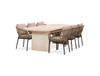 Mees/Dakota beige/antraciet dining tuinset | 6 personen | travertin + touw | 240cm