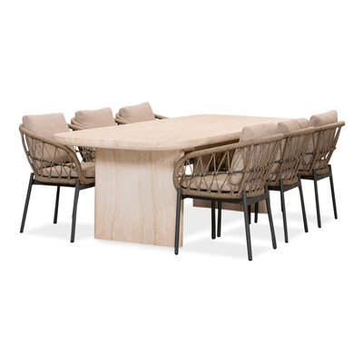 Mees/Dakota beige/antraciet dining tuinset | 6 personen | travertin + touw | 240cm