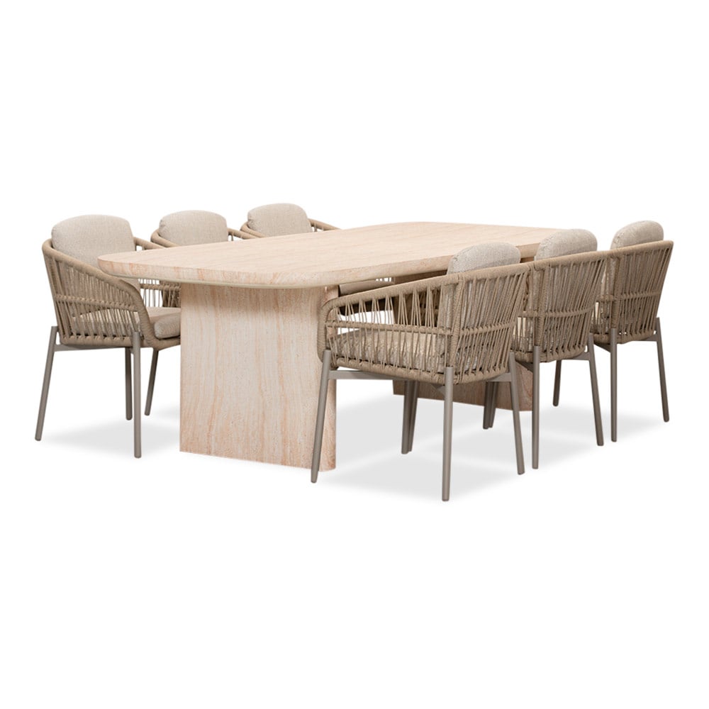 Mees/Rico zand dining tuinset | 6 personen | travertin + aluminium | 240cm afbeelding