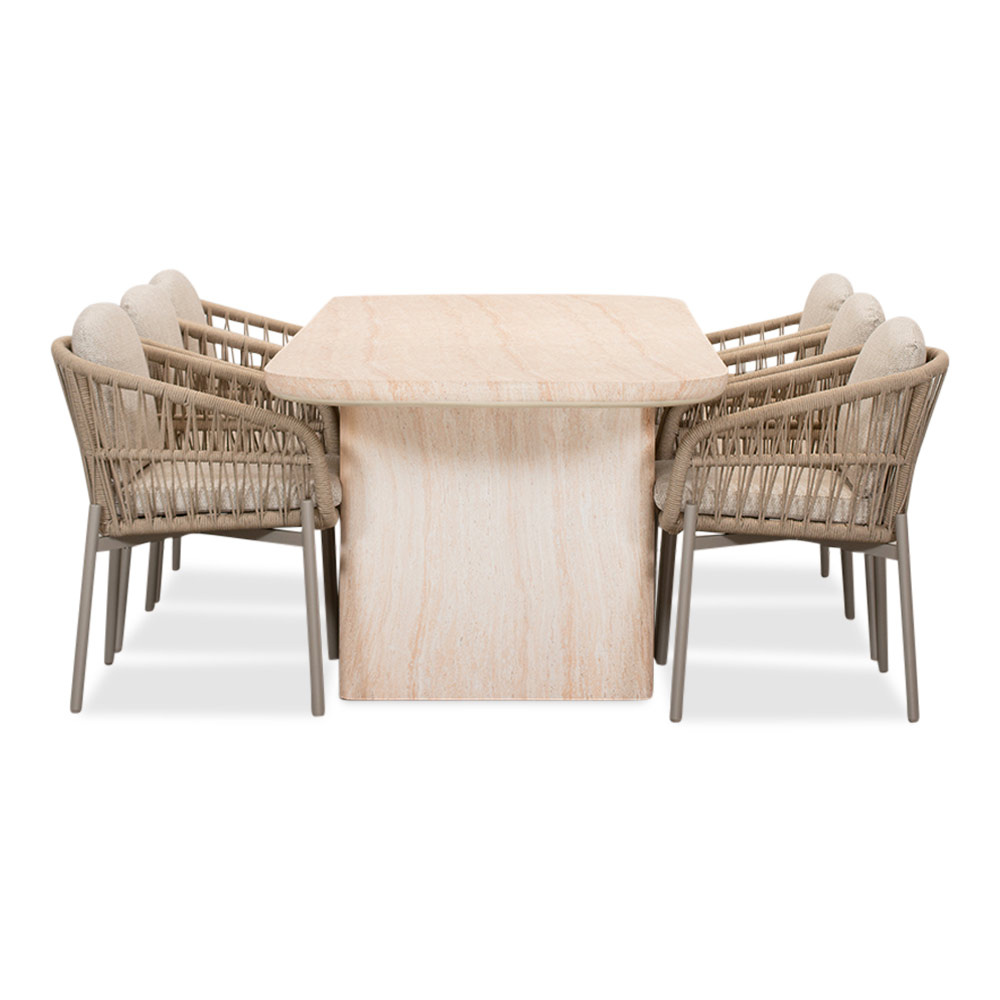Mees/Rico zand dining tuinset | 6 personen | travertin + aluminium | 240cm