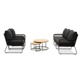 Valencia/Aurora stoel-bank loungeset 5 personen | touw + teakhout | Lava Grey | 5-delig
