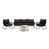 Valencia/Aurora stoel-bank loungeset 5 personen | touw + teakhout | Lava Grey | 5-delig