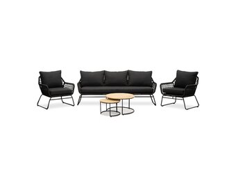 Valencia/Aurora stoel-bank loungeset 5 personen | touw + teakhout | Lava Grey | 5-delig