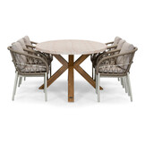 Lorento/Dakota beige/wit dining tuinset | 6 personen | travertin + touw | 240cm