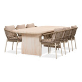 Mees/Dakota beige/wit dining tuinset | 6 personen | travertin + touw | 240cm