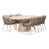Max/Dakota beige/wit dining tuinset | 6 personen | travertin + touw | 240cm ovaal