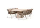 Max/Dakota beige/wit dining tuinset | 6 personen | travertin + touw | 240cm ovaal