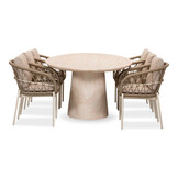 Max/Dakota beige/wit dining tuinset | 6 personen | travertin + touw | 240cm ovaal