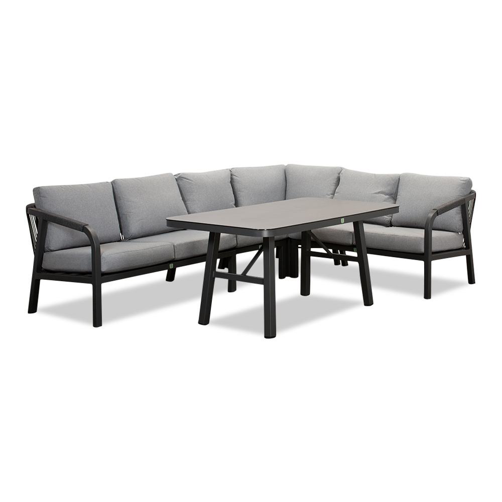 Attica dining loungeset 6 personen | aluminium + touw | antraciet | 4-delig - 265x204cm