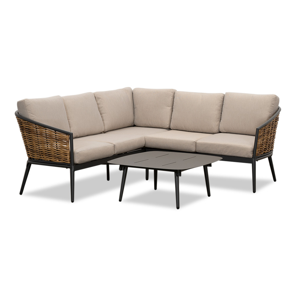 Lucca hoek loungeset 5 personen | wicker + aluminium | zand | 3-delig - 196x196cm