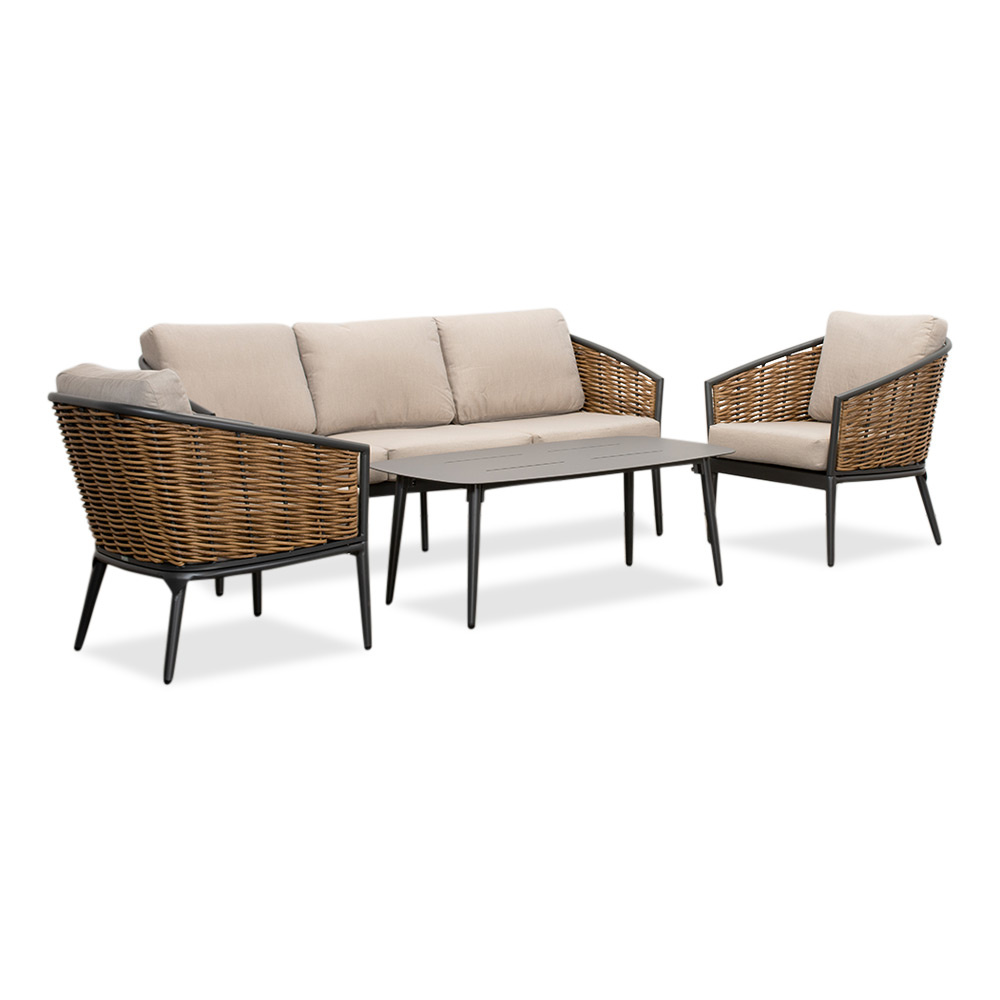 Lucca stoel-bank loungeset 5 personen | wicker + aluminium | zand | 4-delig