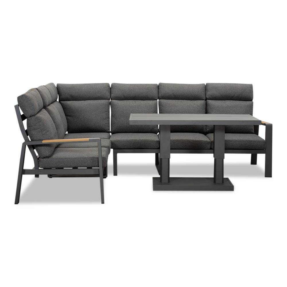 Manhattan dining loungeset met verstelbare tafel 6 personen | aluminium + polywood | antraciet | 5-delig - 273x213cm