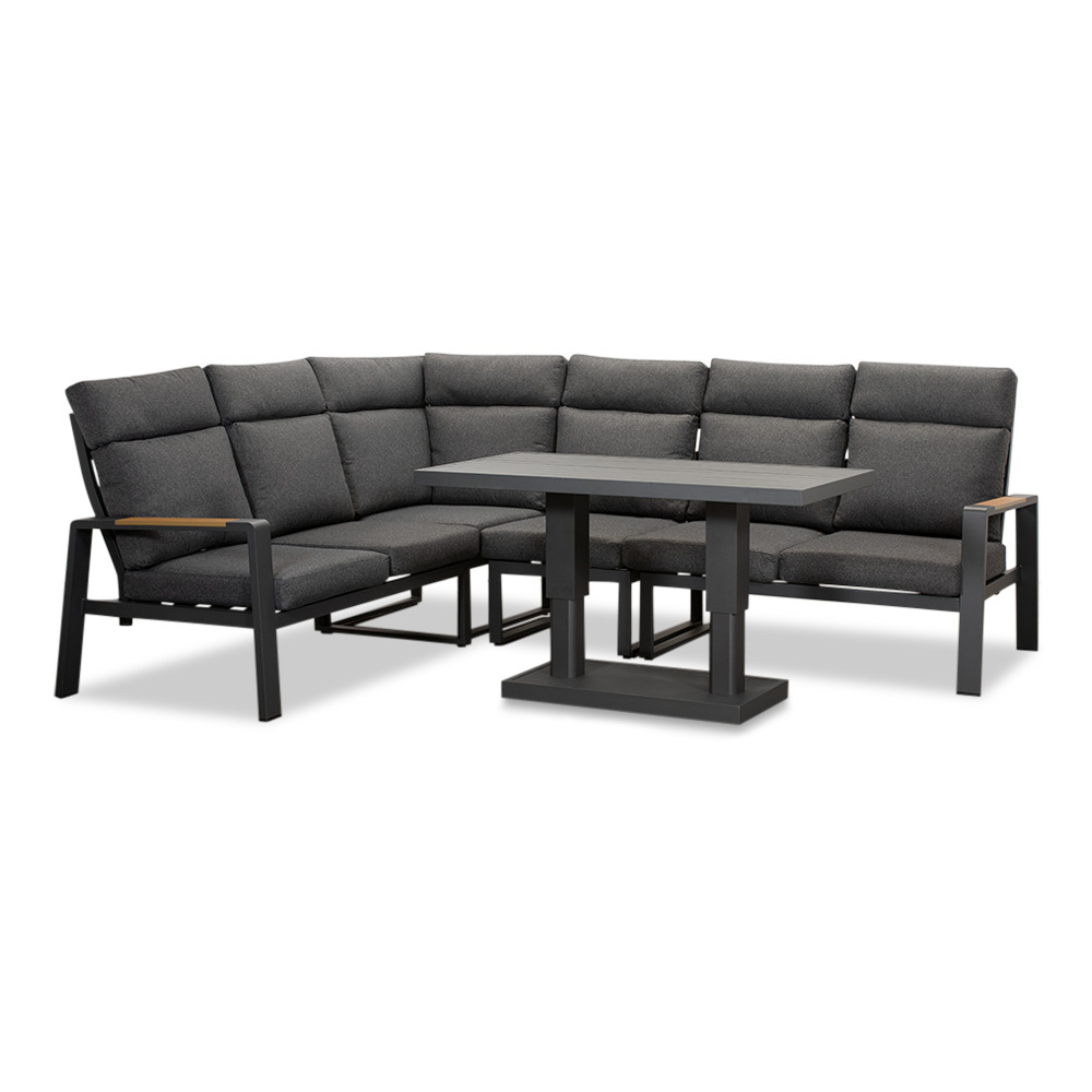 Manhattan dining loungeset met verstelbare tafel 6 personen | aluminium + polywood | antraciet | 5-delig - 273x213cm afbeelding