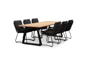 Elena/Harper Lava Grey dining tuinset | 6 personen | teakhout + touw | 240cm
