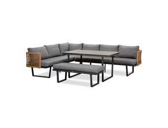 Moskou dining loungeset 8 personen | aluminium + wicker | antraciet | 4-delig - 258x197cm