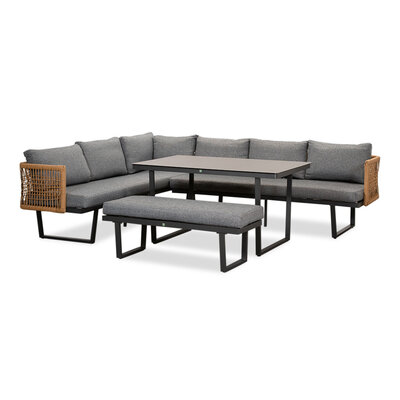 Moskou dining loungeset 8 personen | aluminium + wicker | antraciet | 4-delig - 258x197cm