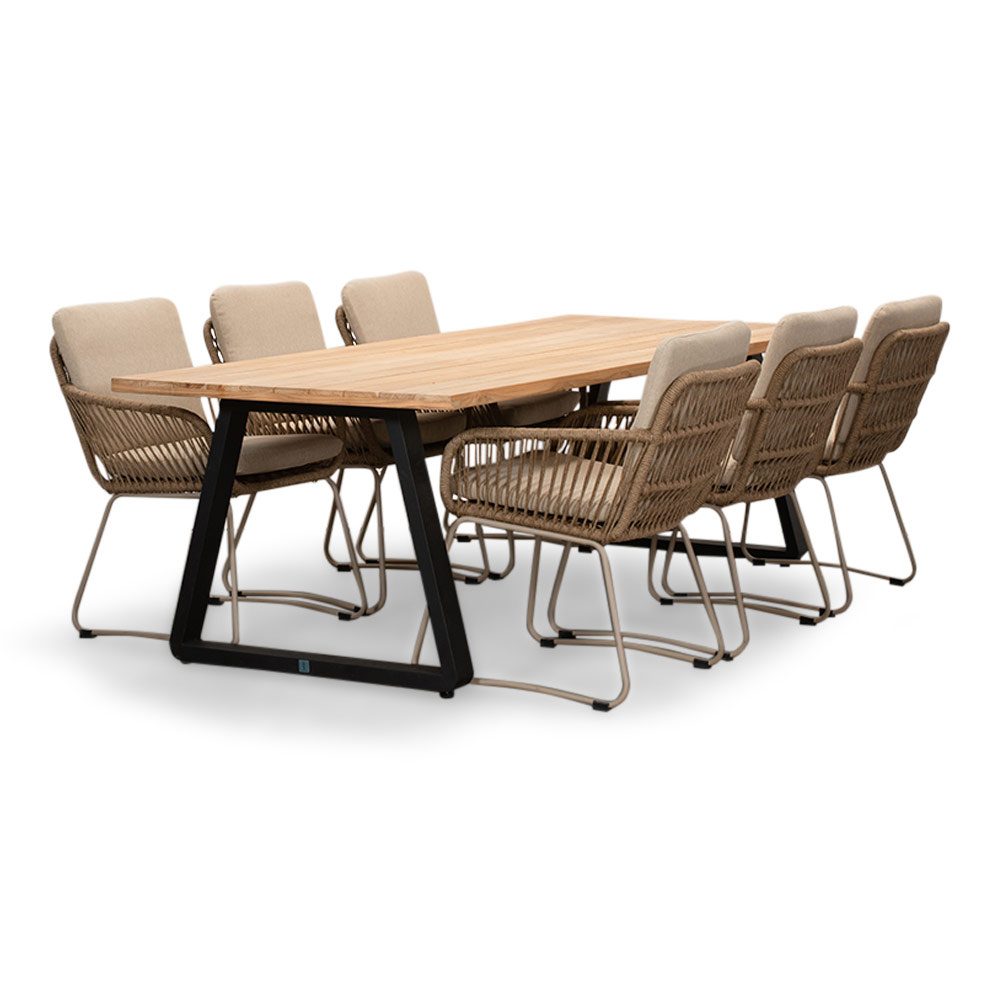 Elena/Harper Sandstone dining tuinset | 6 personen | teakhout + touw | 240cm afbeelding