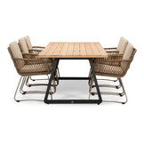 Elena/Harper Sandstone dining tuinset | 6 personen | teakhout + touw | 240cm