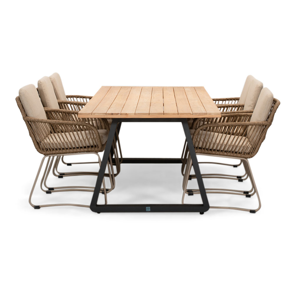 Elena/Harper Sandstone dining tuinset | 6 personen | teakhout + touw | 240cm
