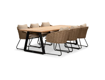Elena/Ropera Sahara Dust dining tuinset | 6 personen | teakhout + touw | 240cm