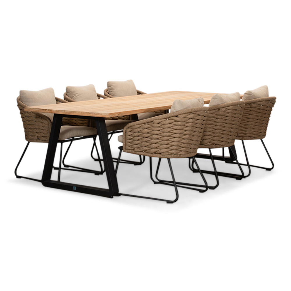 Elena/Ropera Sahara Dust dining tuinset | 6 personen | teakhout + touw | 240cm