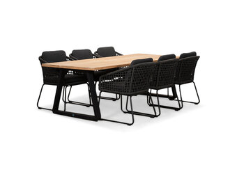 Elena/Tulum Lava Grey dining tuinset | 6 personen | teakhout + touw | 240cm