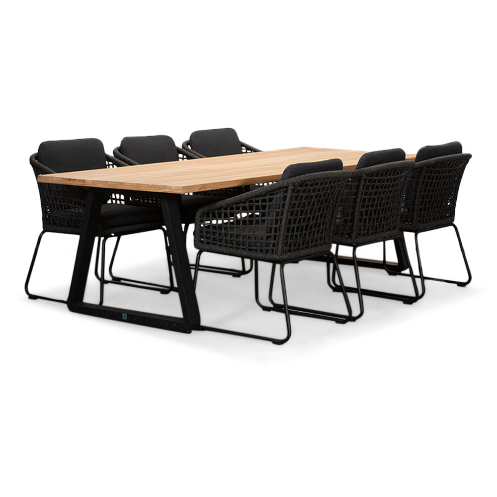 Elena/Tulum Lava Grey dining tuinset | 6 personen | teakhout + touw | 240cm