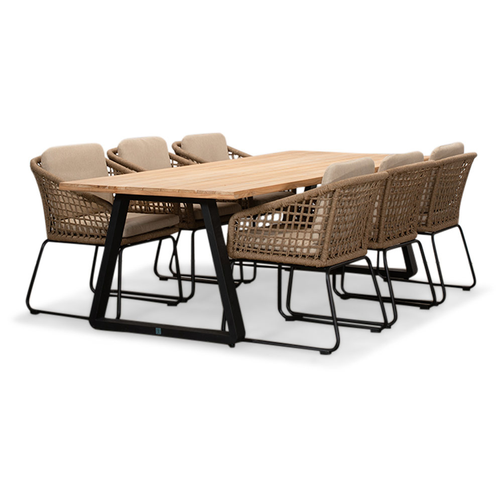 Elena/Tulum Sahara Dust dining tuinset | 6 personen | teakhout + touw | 240cm afbeelding