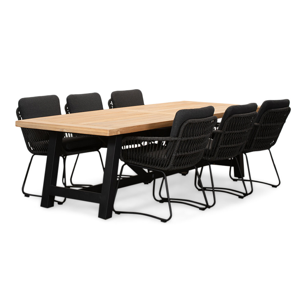 James/Harper Lava Grey dining tuinset | 6 personen | teakhout + touw | 260cm afbeelding