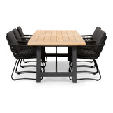 James/Harper Lava Grey dining tuinset | 6 personen | teakhout + touw | 260cm