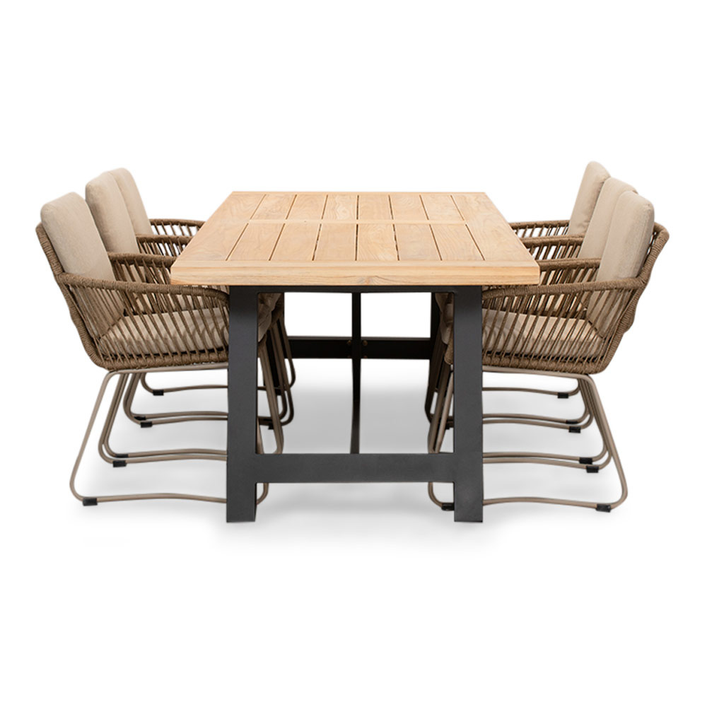 James/Harper Sandstone dining tuinset | 6 personen | teakhout + touw | 260cm