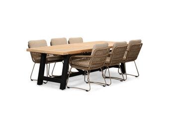 James/Harper Sahara Dust dining tuinset | 6 personen | teakhout + touw | 260cm