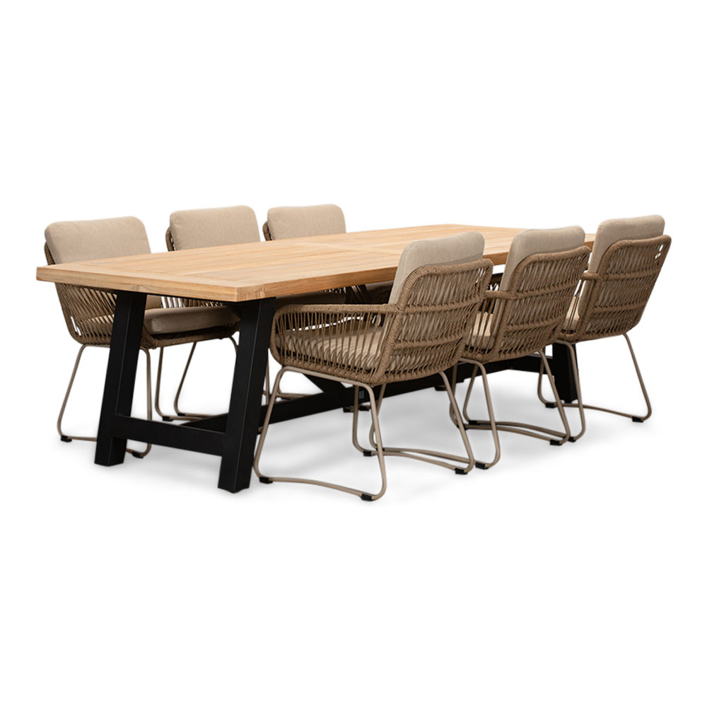James/Harper Sahara Dust dining tuinset | 6 personen | teakhout + touw | 260cm afbeelding